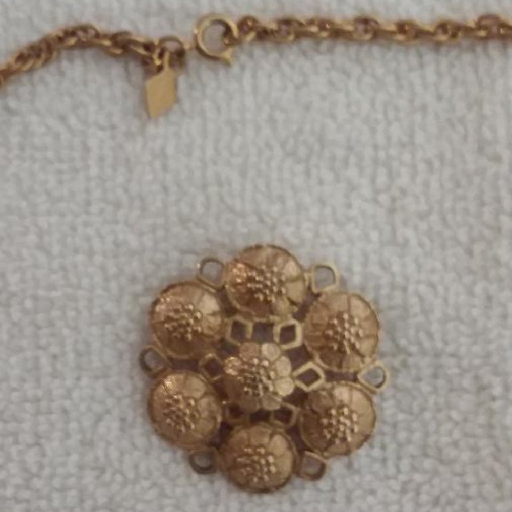 Vintage Necklace and Brooch, Gold Tone